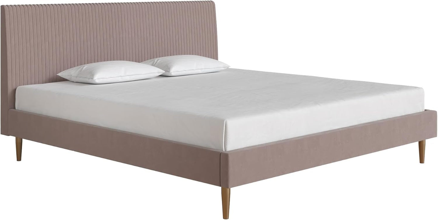 Mr. Kate Daphne Upholstered King Bed Frame with Headboard, Modern Platform Velvet King Bed Frame, Blush Velvet