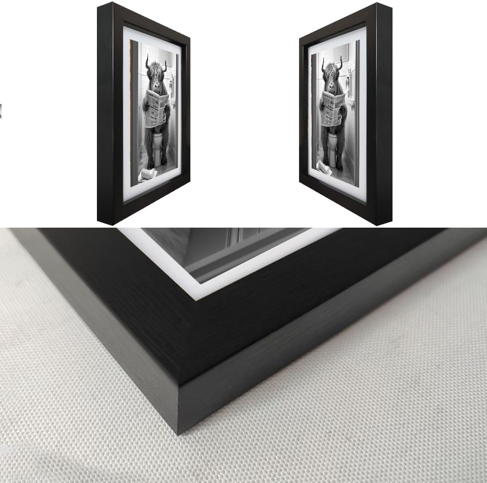 Highland Cow Wall Art Bathroom Pictures Wall Decor Cow on Toilet Black and White Funny Animal Canvas Print Artwork