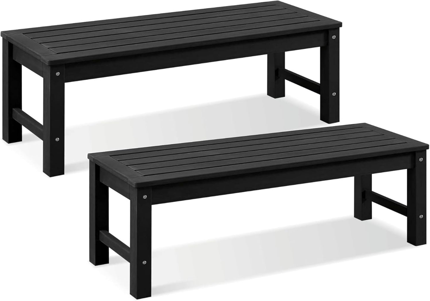 Psilvam Knight Bench Set of 2, Two Person Outdoor Poly Lumber Patio Backless Bench, Weatherproof Garden Bench That Never Rot and Fade, Suit for Church, School, Garden, Porch and Park (Black)