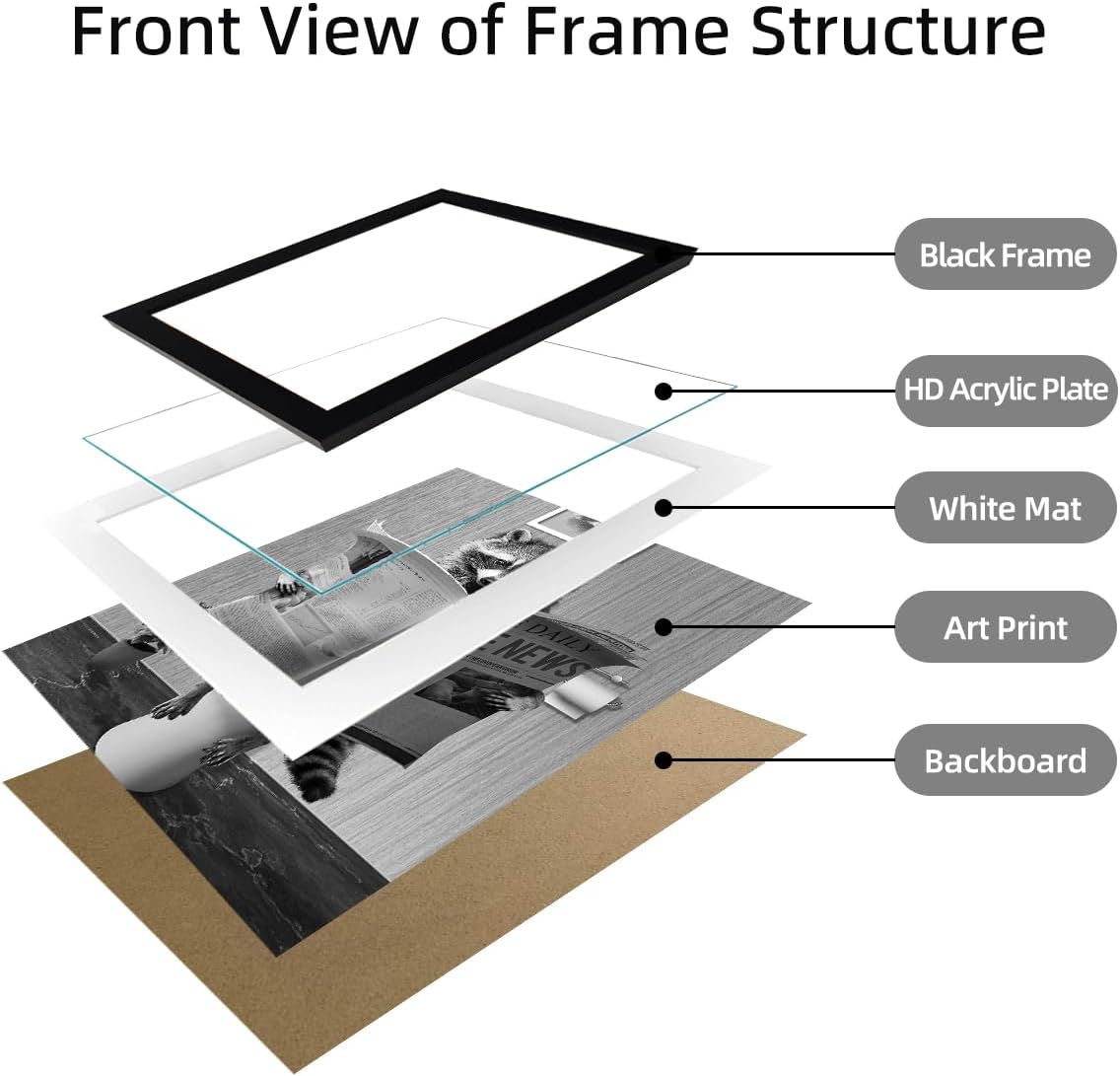 Kids Bathroom Wall Art Funny Raccoon in Toilet Decor Black and White Bathroom Picture Cute Animal Canvas Print Artwork