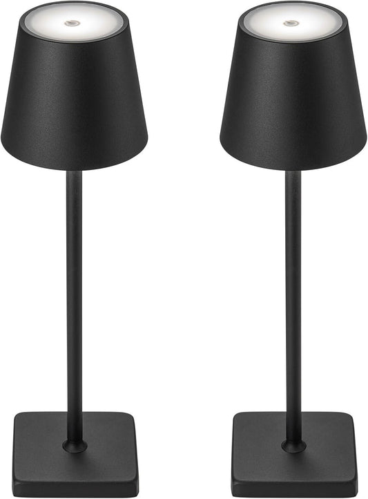 2 Pack Rechargeable Cordless Table Lamps, 5200mAh Battery Touch Table Light, Aluminum Shell Stepless Dimmable Portable LED Desk Lamp for Dinner/Restaurant/Outdoor Black
