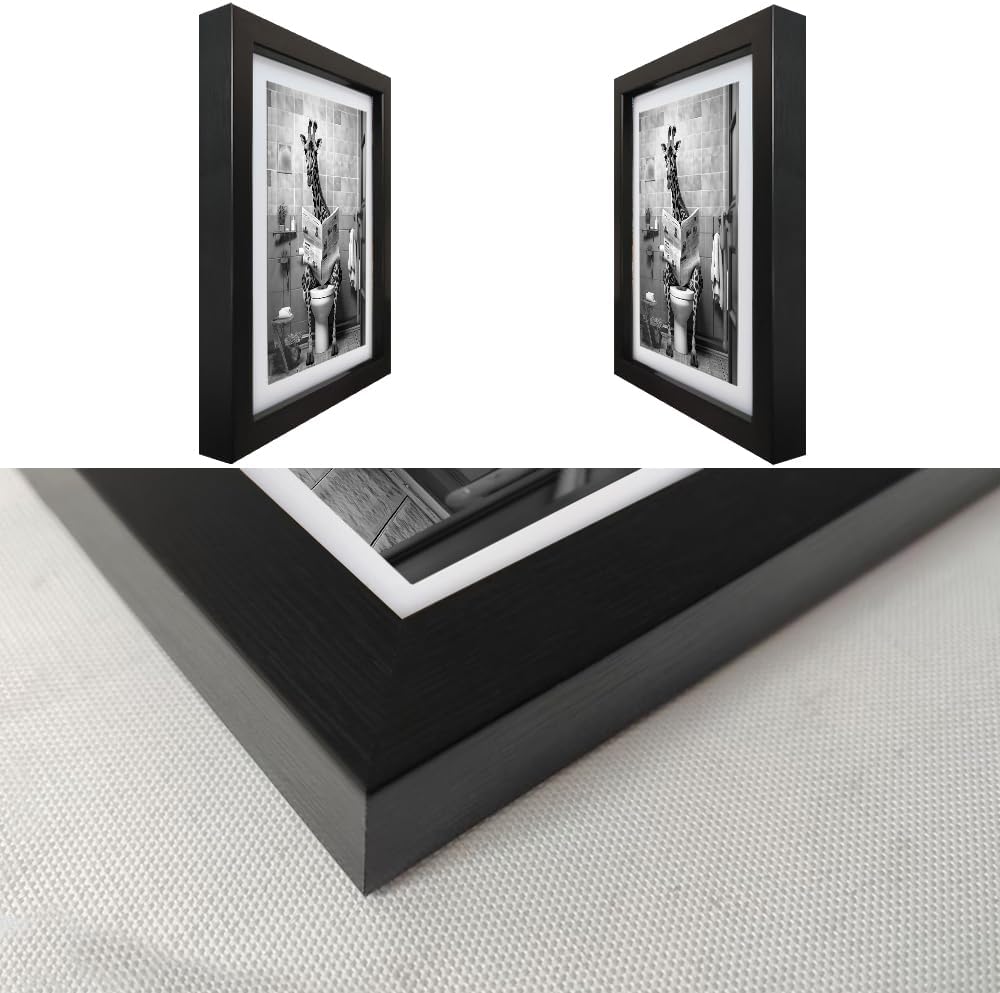 Funny Bathroom Wall Art Black and White Bathroom Wall Decor Giraffe in Toilet Framed Animal Painting Canvas Print Artwork