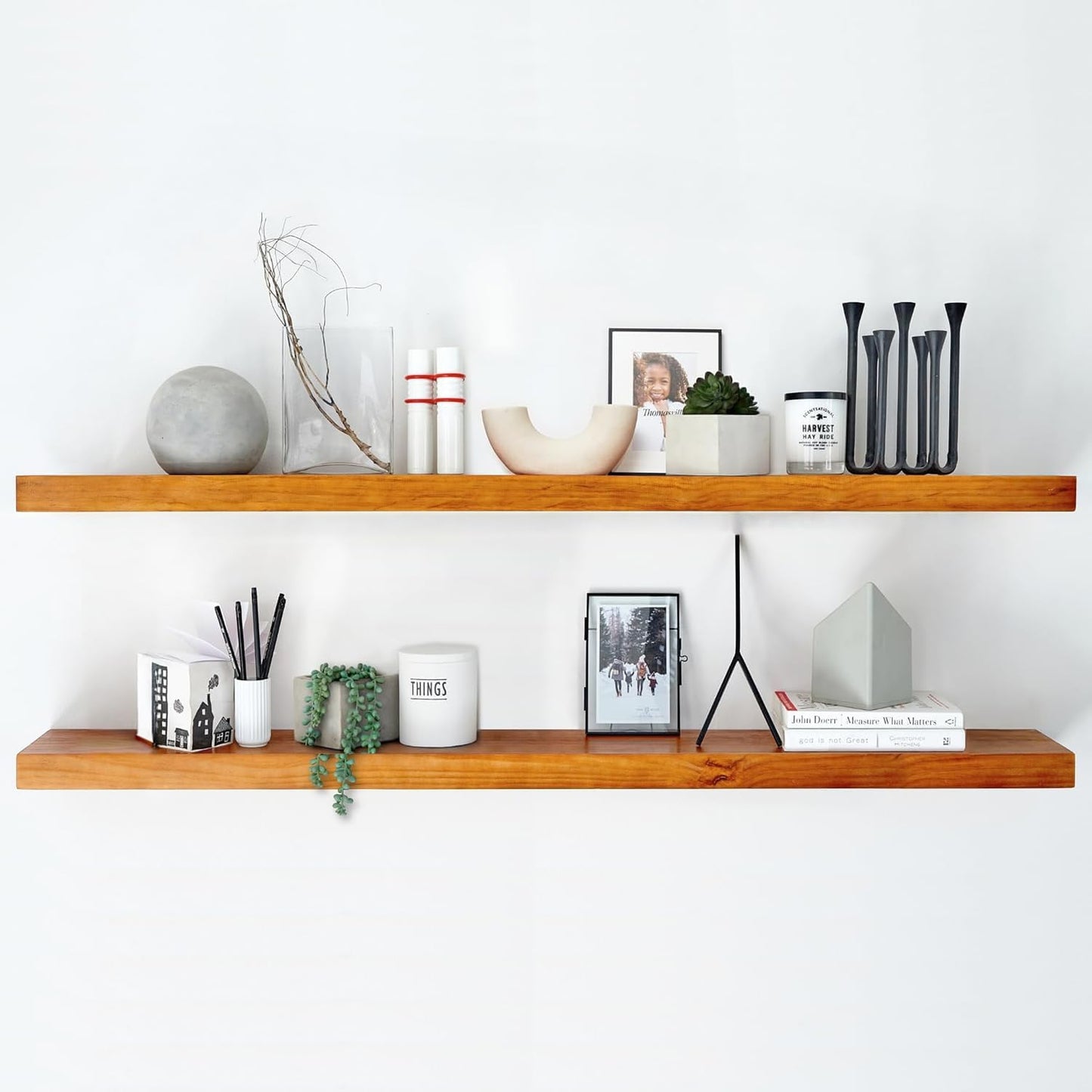 Homeforia Floating 60 inch Oak Shelves, High End Solid Real Wood 60inch Floating Shelf for Wall Mounted, Honey Oak Wooden 60in Large Floating Shelves, Heavy Duty Bracket, 60 X 6.5 X 1.75 in, Set of 3