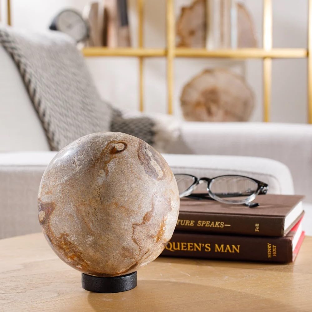KALIFANO - 5" Brown Petrified Wood Sphere, Natural Earthy Elegance for Your Space, Office or Home Decor