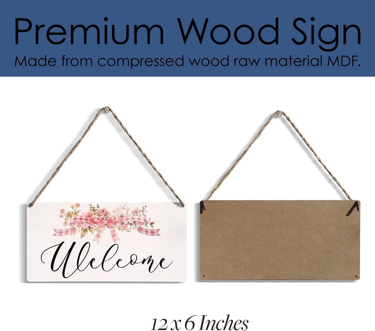 Front Door Welcome Sign, Welcome Please Signs, Wall Art Wooden Hanging Plaque 12 x 6 Inch, For Home Porch Entrance Decoration