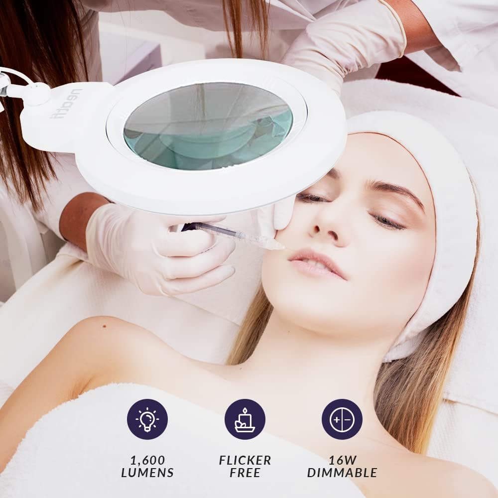 Neatfi XL Bifocal LED Magnifying Lamp, 7-Inch Acrylic Lens, 5D/20D Magnification, Hands-Free, Dimmable, 84 SMD LED, Adjustable Arm for Crafts, Reading, Close Work (White, with Clamp)