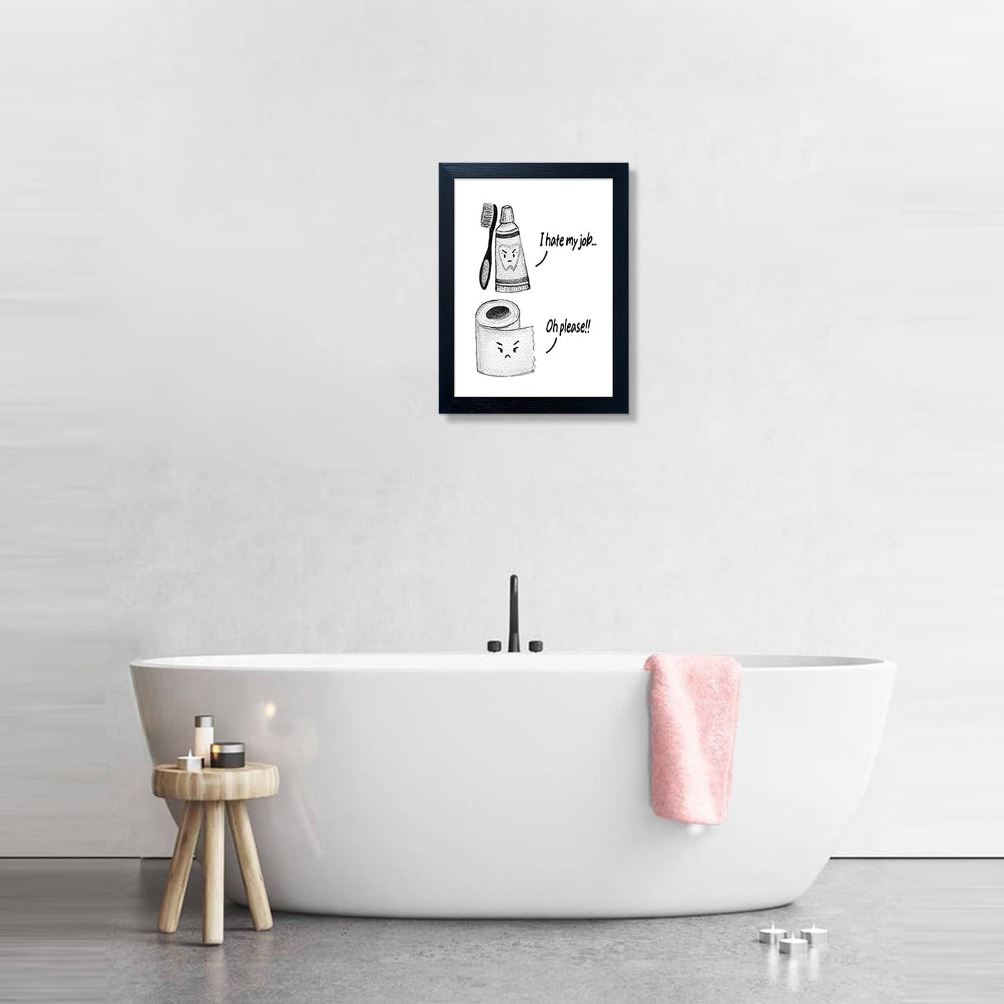 Boswaydeco Kids Bathroom Decor Wall Art Cute Children's Bathroom Wall Decor Small Funny Toliet Paper and Toothbrush Print Black and White Artwork for Guest Rom