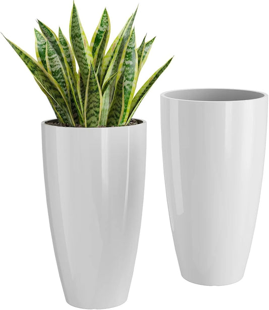 QCQHDU 21 inch Tall Planters for Outdoor & Indoor Plants, Set of 2 Large Outdoor Planters with Drainage Hole for Front Porch, Patio, Garden, White