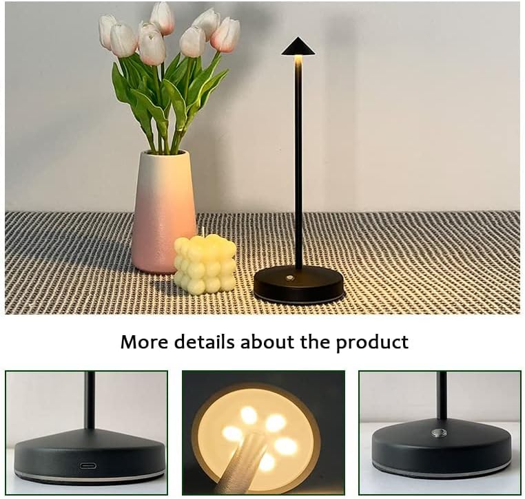2 PACK Cordless Lamps,Battery Rechargeable Table Lamp,Portable Lamps,2 Level Brightness Dimmable Night Light,Minimalist Design, Cordless Table Lamps for Living Room/Restaurant/Couple Dinner(Black)