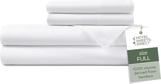 Hotel Sheets Direct 4 Piece Bed Sheet Set Full Size, 100% Viscose Derived from Bamboo Sheets Set with 2 Pillowcases, Cooling & Breathable Luxury Bedding, Moisture-Wicking & Silky Soft Texture, White