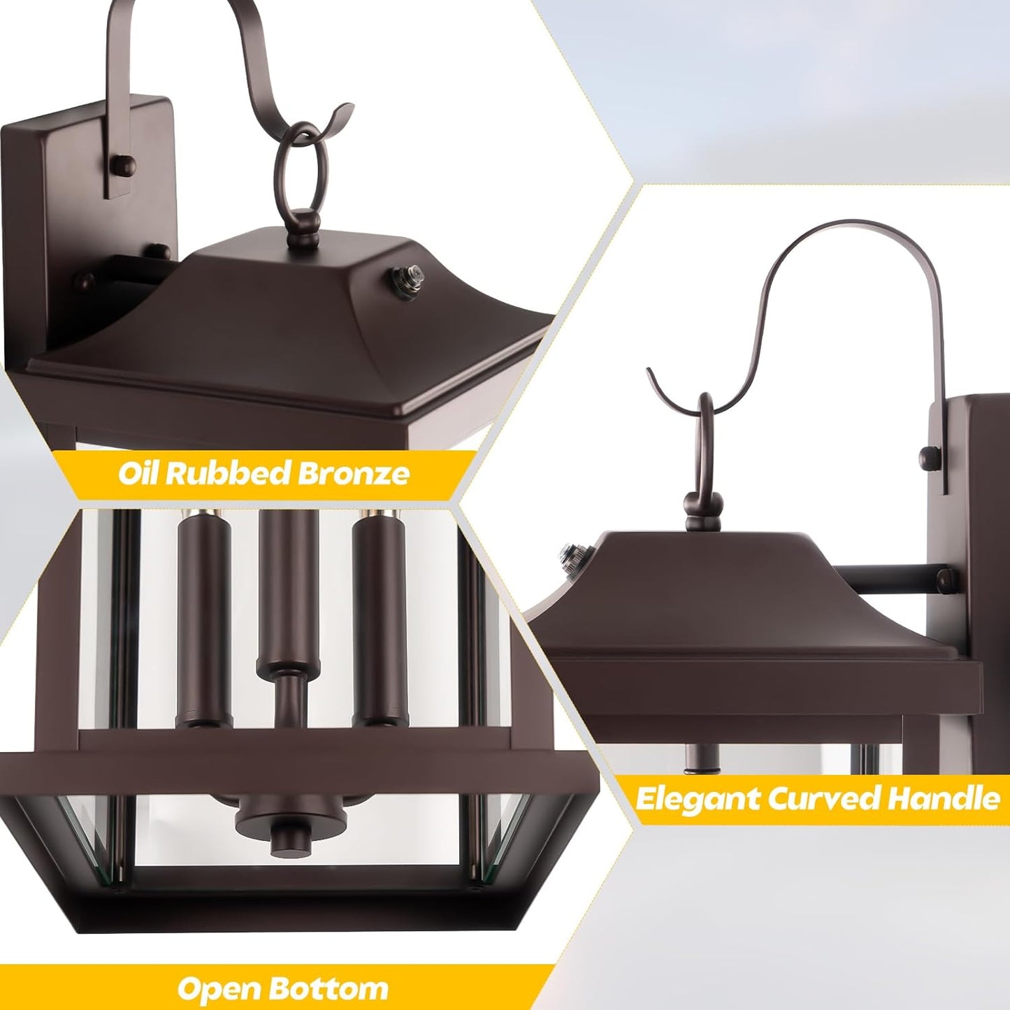 1-Pack 23” Dusk to Dawn Outdoor Light Fixture Oil Rubbed Bronze 3-Light, Extra Large Exterior Lighting Photocell Sensor Outside Wall Lantern for House Brown Porch Garage Light, E12