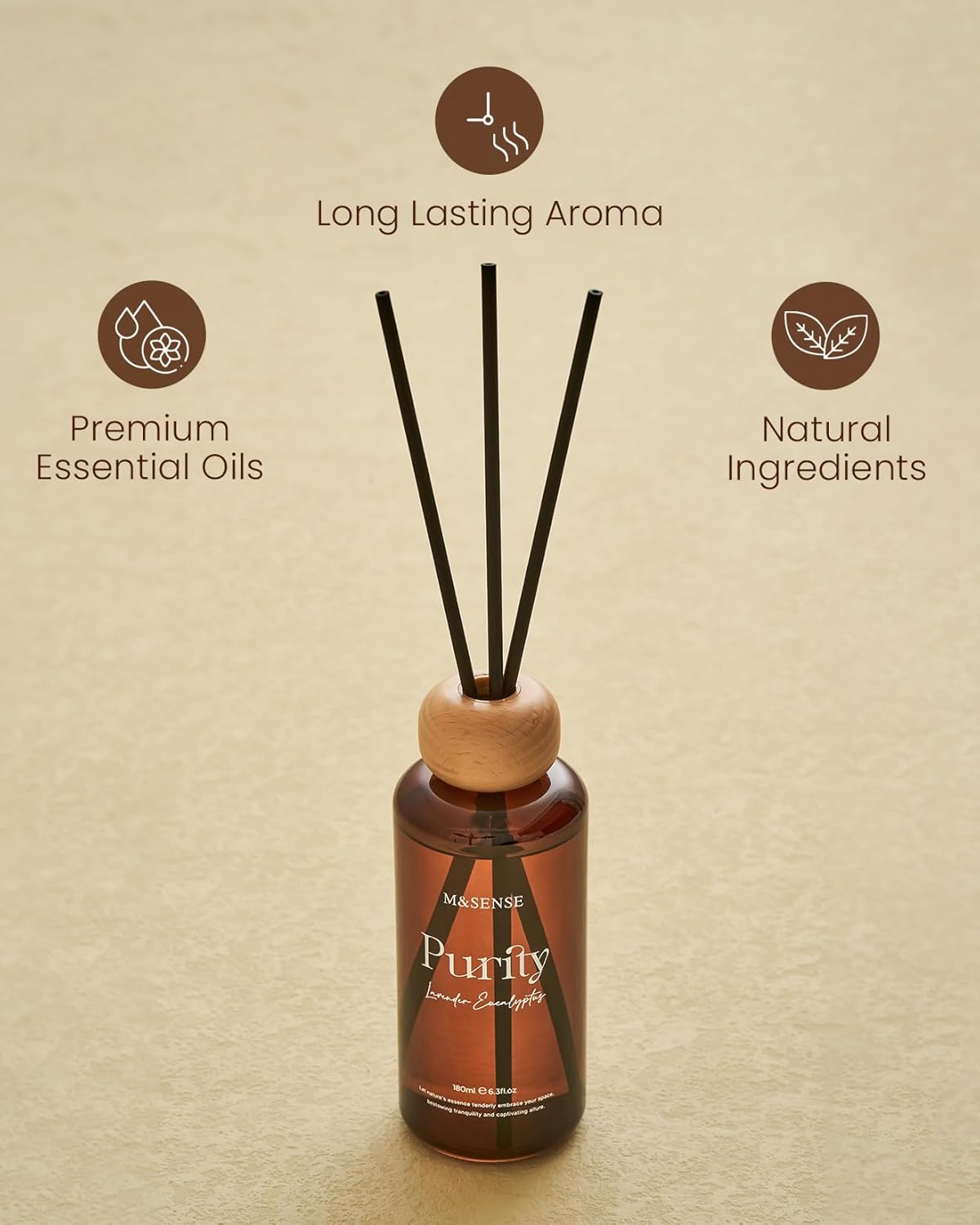 M&SENSE Lavender Eucalyptus Reed Diffuser: 6.3 fl oz Non-Toxic Aroma Set with Sticks, Light & Subtle Fragrance, Long-Lasting Natural Essential Oil Gifts for Bedroom, Shelf Decor & Small Spaces