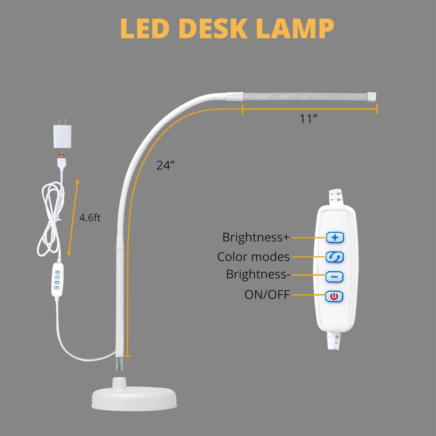 LED Desk Lamp, Swing Arm Architect Task Lamp with Long Flexible Gooseneck, Heavy Base, 3 Color Modes, 10 Brightness Levels, and USB Adapter, Desk Light for Home/Office/Drafting/Reading
