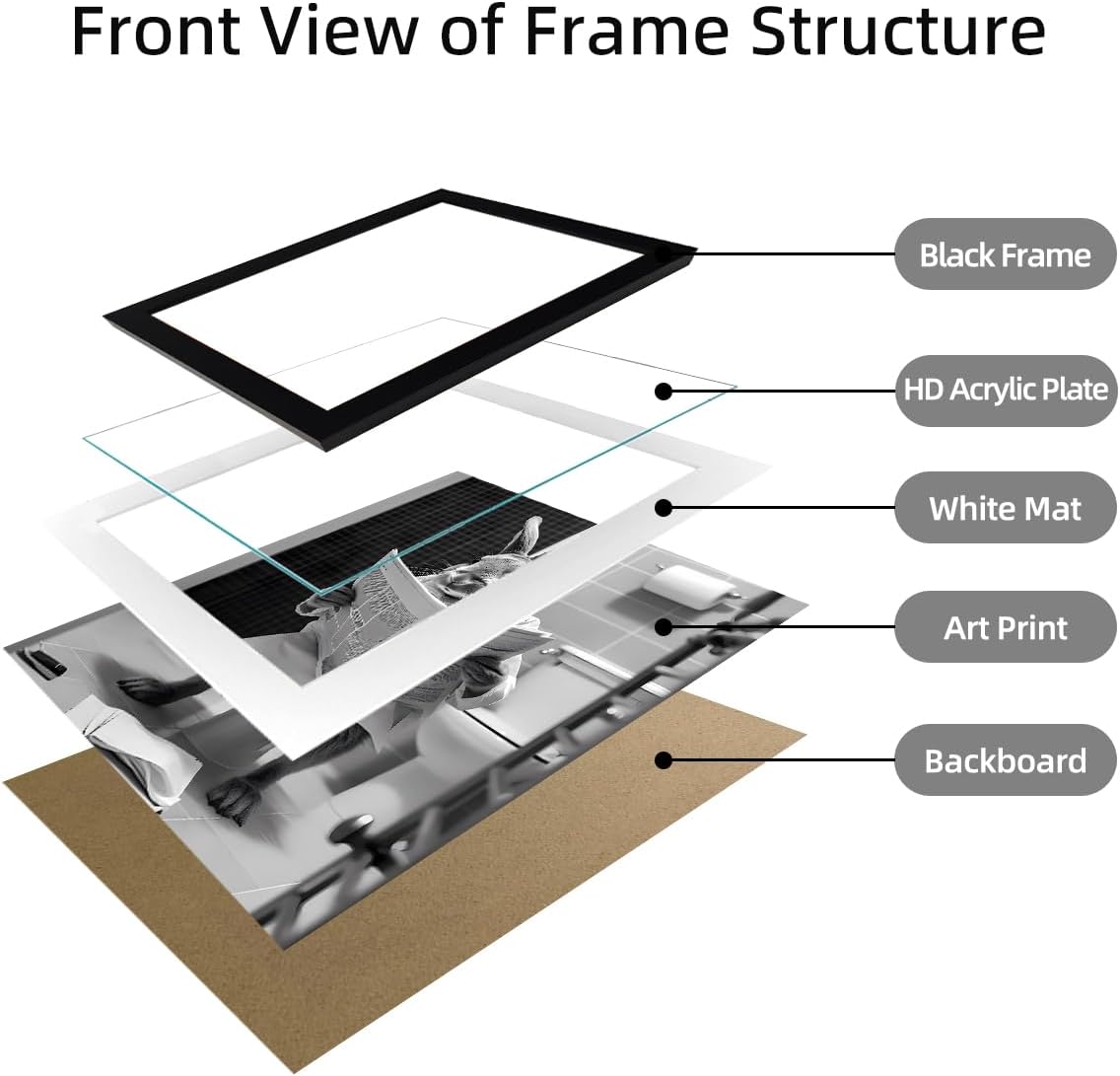 Kids Bathroom Wall Decor Cute Rabbit Reading Newspaper in the Toilet Black and White Farmhouse Animal Wall Art Framed Canvas Print Bathroom Picture Artwork