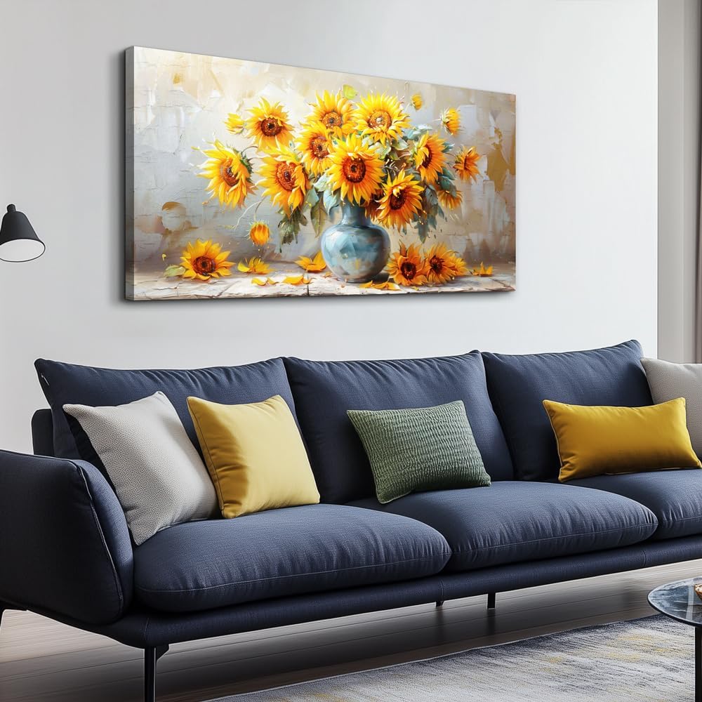 MHARTK66 Canvas Large Flower Field Paintings For Bedroom Wall Art For Living Room Farmhouse Sunflower Wall Decor Vintage Poster Art Prints Artwork For Walls Kitchen Pictures Decorations For Home