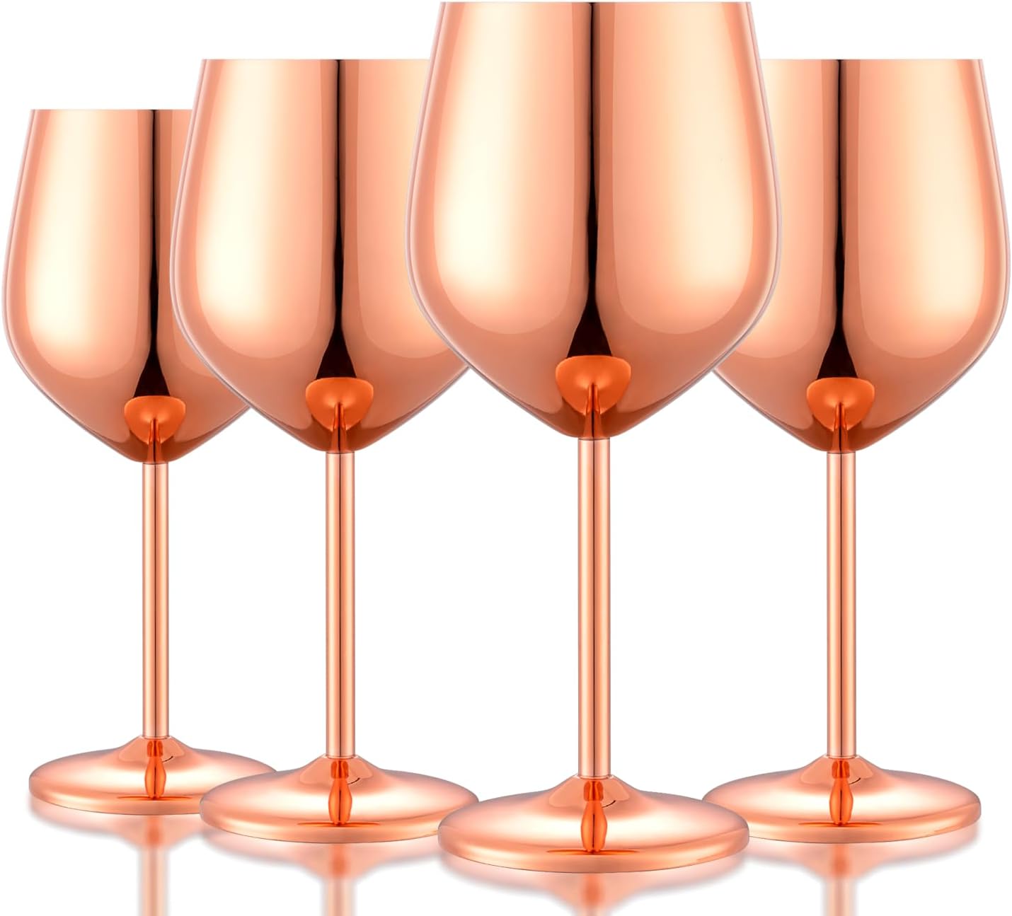 Stainless Steel Wine Glasses Set of 4 Unbreakable Wine Glass 18 oz Unique Metal Wine Goblets for Outdoor, Travel, Camping, Pool, Ideal Gift for Wine Lovers (Mirror-Rose Gold)