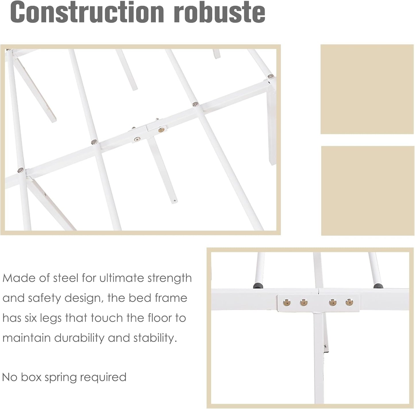 Full Size Canopy Bed Frame Four-Poster Metal Platform Bed with Headboard and Footboard Sturdy Heavy Duty Steel Slat Support No Box Spring Needed White