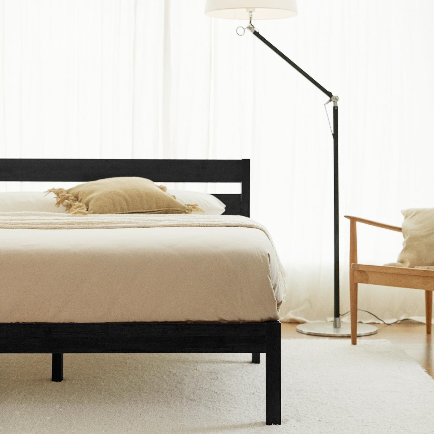 LIFEMENT Classic Wood Platform Bed Frame with Headboard, Essential, Noise Free, Under Bed Storage, No Box Spring Needed, Easy Assembly (Black, Twin)