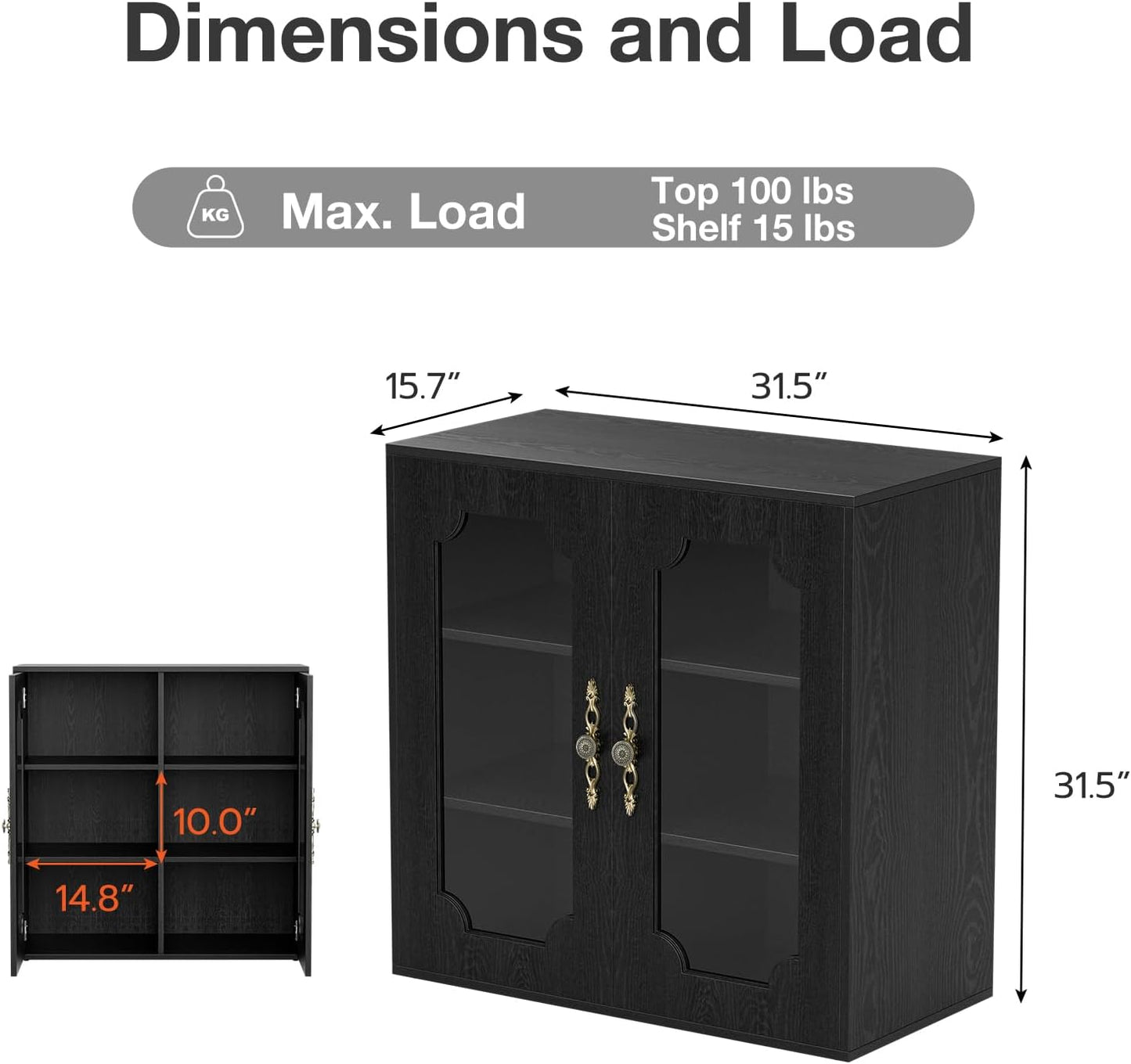 Modular Buffet Storage Cabinet, Glass 4-Door Kitchen Sideboard Buffet Console w/Adjustable Shelves, Wood Modular Organizer for Kitchen Living Room, 63 Inch
