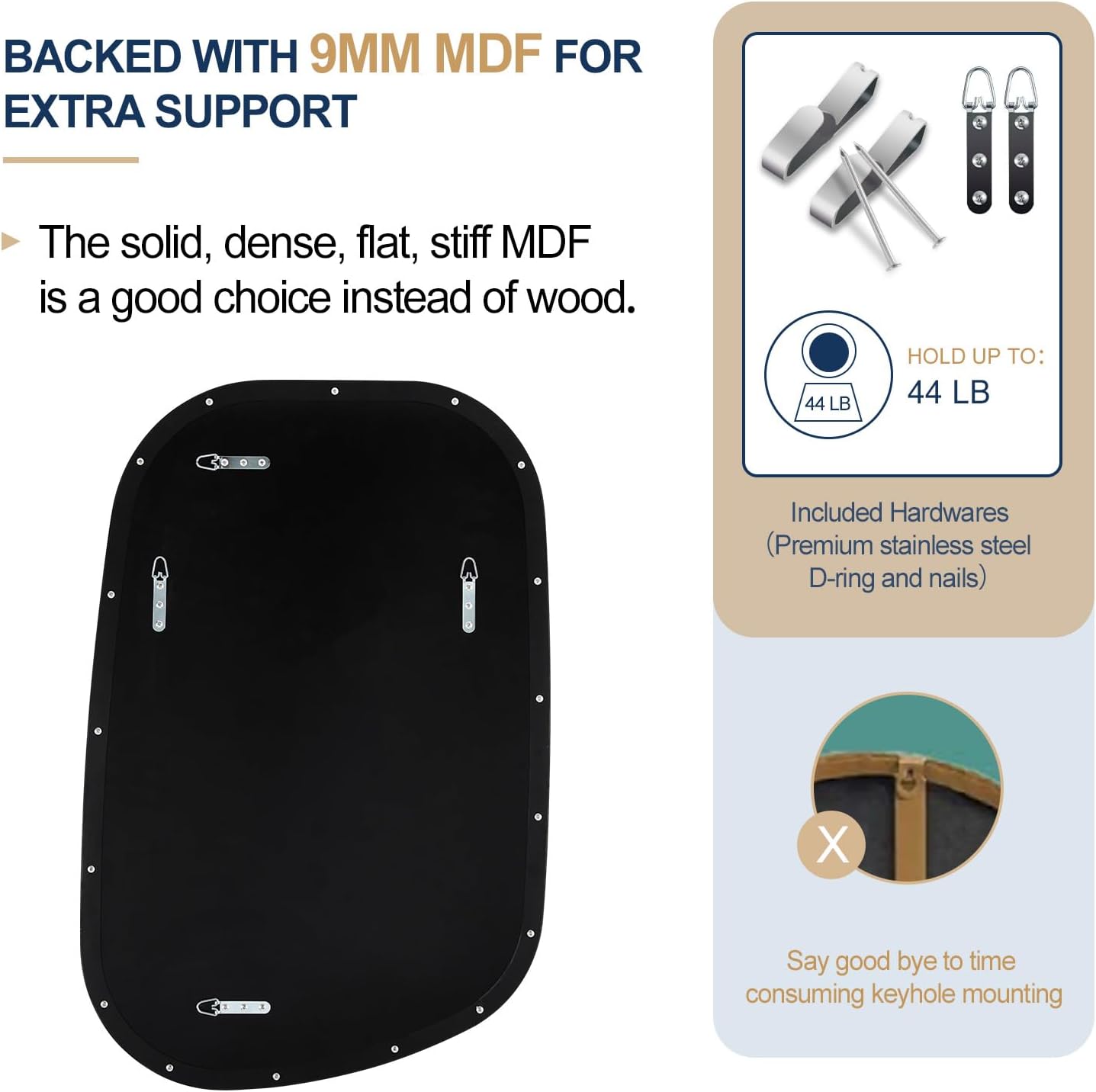 ANDY STAR 24"x36" Black Bathroom Mirror, Irregular Wall Mirror in Stainless Steel Metal Frame, Modern Matte Black Finish with Curved Edge Design, Wall-Mount Vertically or Horizontally