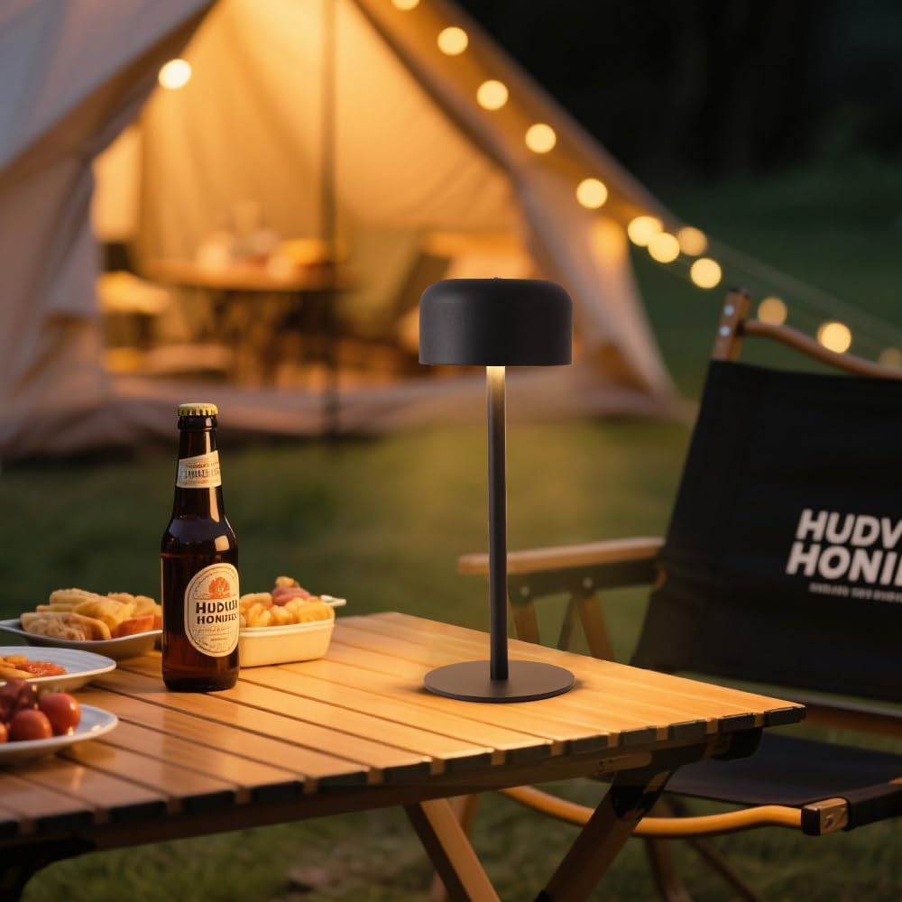 2 Pack Rechargeable Cordless Table Lamp, Portable 6000mAh Battery Table Light, 3 Color Stepless Dimming LED Table Lights with Memory Function, for Outdoor/Restaurant/Bedside/Patio(Black)