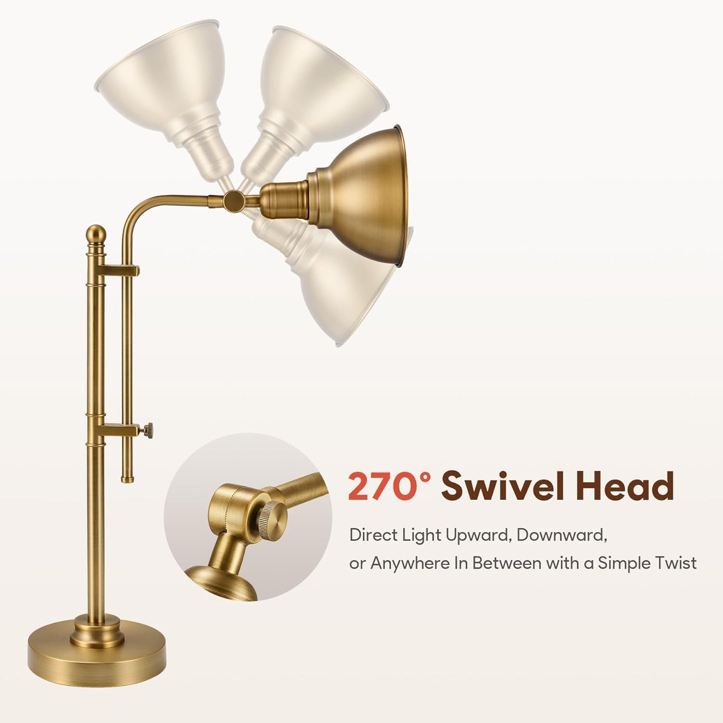 VONLUCE Rustic Desk Lamp Gold Adjustable, Industrial Style Metal Task Lamps 25"-29", Vintage Work Light, Farmhouse Reading Lamp in Brushed Gold Finish, ETL Certificate