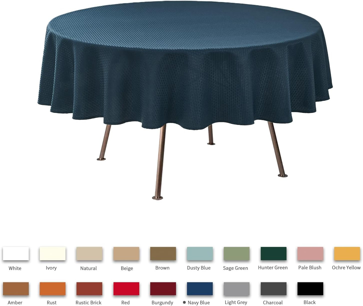 maxmill Round Weaved Texture Design Tablecloth Spill-Proof Wrinkle Free Soft Washable Table Cloth for Circular Table Cover, for Dining Room Buffet Banquet Parties Holiday Dinner, 90 Inch Navy Blue