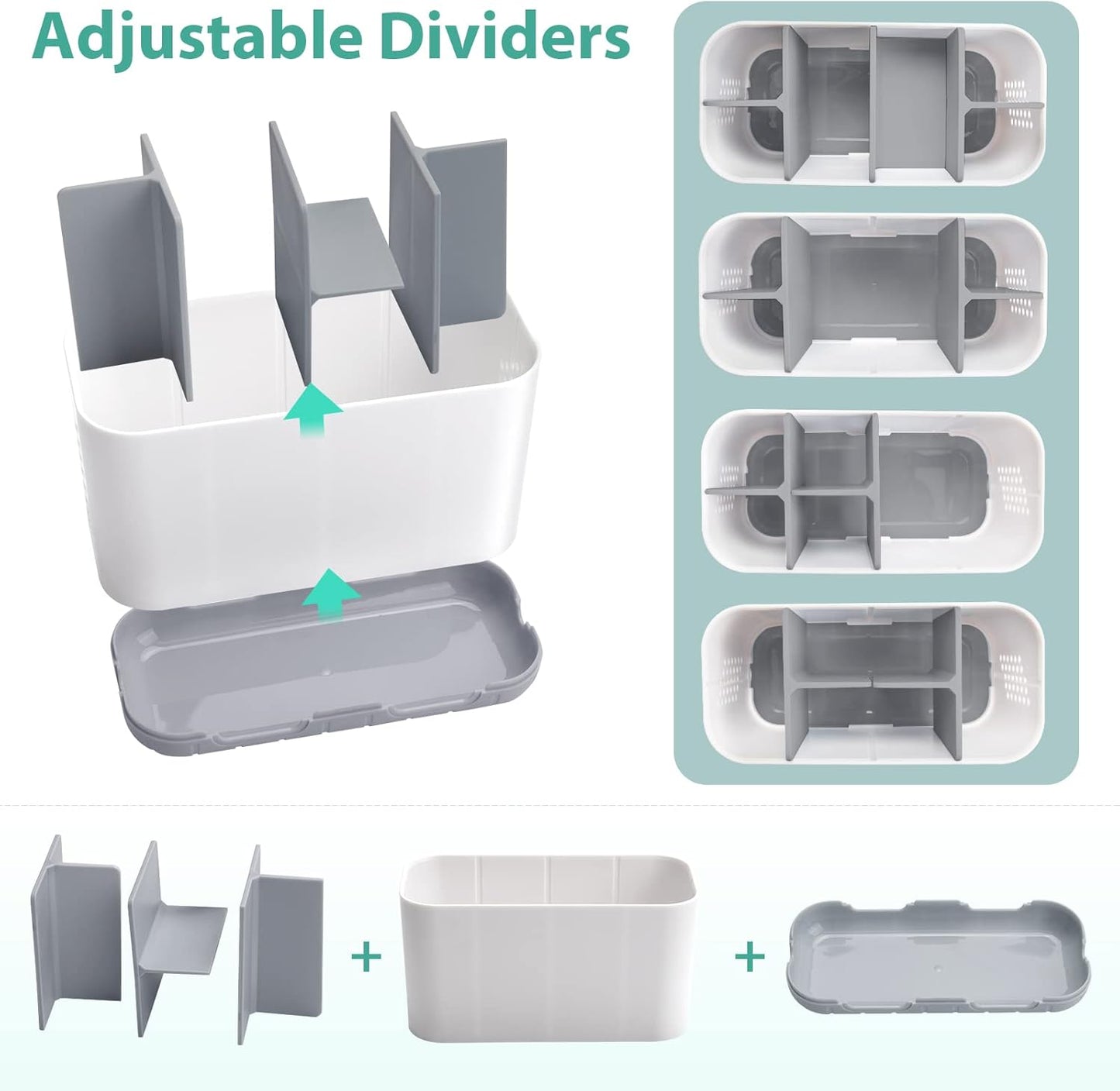 Boperzi Toothbrush and Toothpaste Holder Drainage for Bathroom Countertop with Adjustable Dividers, Large Toothpaste Caddy Organizer Storage Rustic Decor Set Anti-Slip for Shower,Family,Kids Gray
