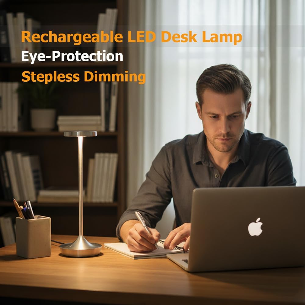 Cordless Table Lamp Rechargeable - 6000mAh LED Battery Operated Table Light - Portable Touch Dimmable Outdoor Waterproof Table Lamps for Patio Bar Restaurant Dining (2 Silver)