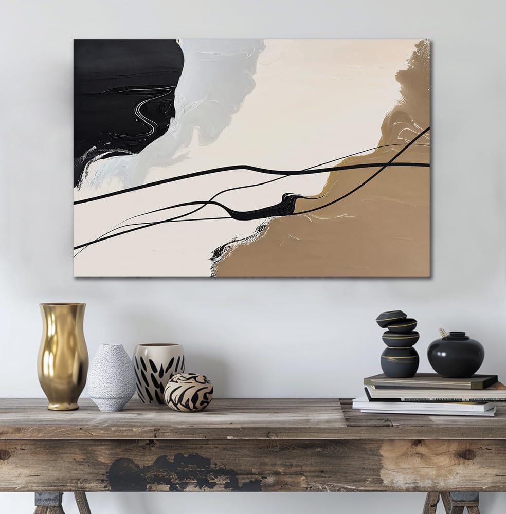 Abstract Wall Art Canvas Decor Large Abstract Art Paintings for Living Room Brown and Grey Fantasy Graffiti Pictures for Home Bedroom Kitchen Decorations (32x48inches)