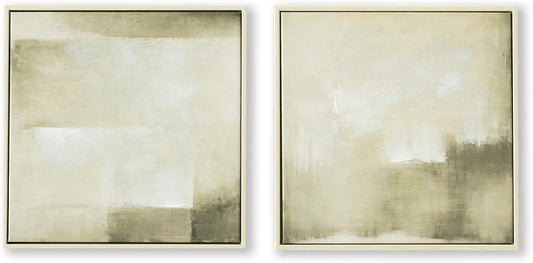 Framed Green Abstract Wall Art, Hand Painted Modern Canvas Print Artwork, Square Minimalist All Green Abstract Pictures for Living Room, Hallway Fireplace Bedroom Home Office Wall Decor 17x17 In 2pack