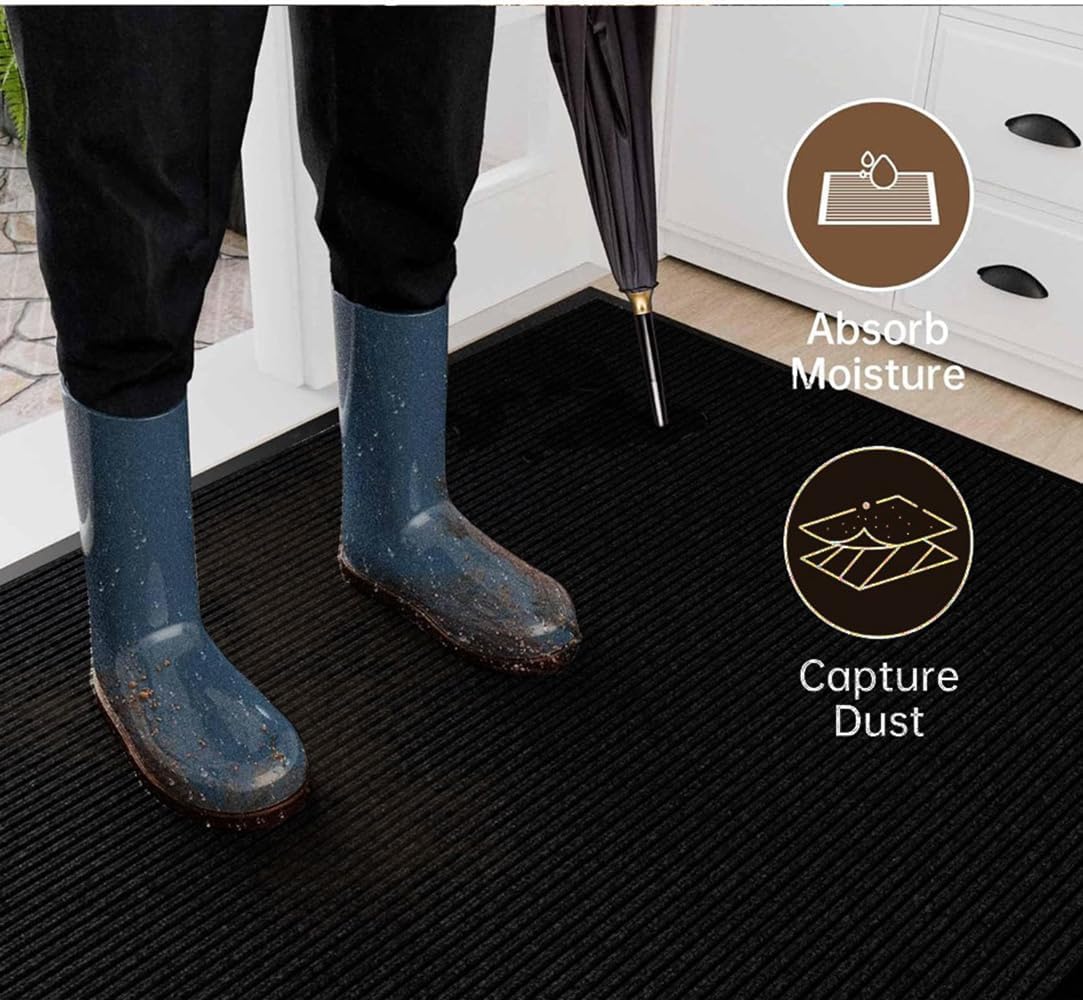 SRDDQLC Door Floor Mat Commercial Grade Large Size Heavy Duty Tough Entry Collection Slip Skid Entrance Mat with Rubber Backing Low Profile (Black, 4x6FT)