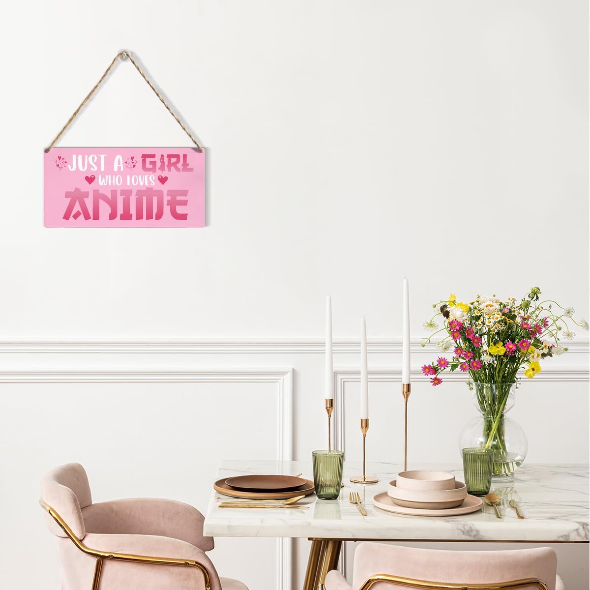 Funny Just a Girl Who Loves Anime Wood Sign Rustic Anime Lovers Wooden Hanging Plaque for Home Living Room Girl Bedroom Wall Art Decoration 6 x 12 Inches Present.pink