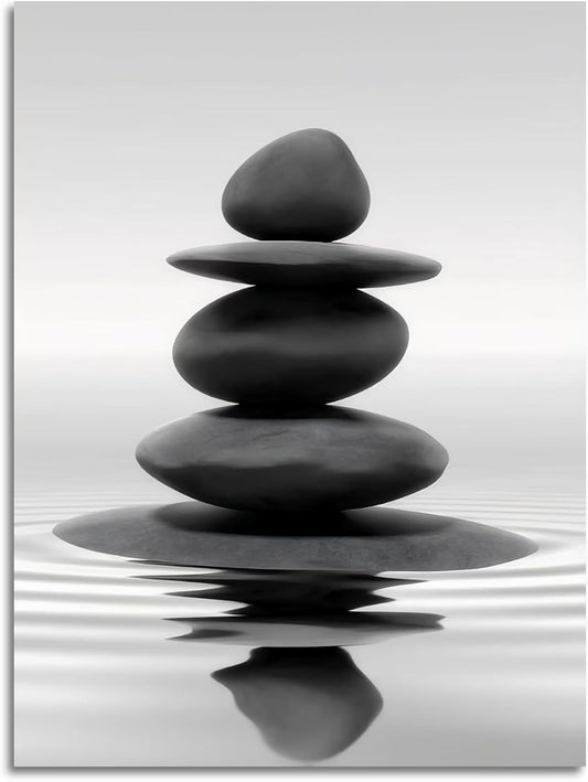 DCMVJHZV Black and White Bathroom Unframed Poster Zen Bathroom Wall Decor Stones in the Water Wall Art Yoga Meditation Picture Print Spa Room Bedroom Living Room Painting(12"x16")