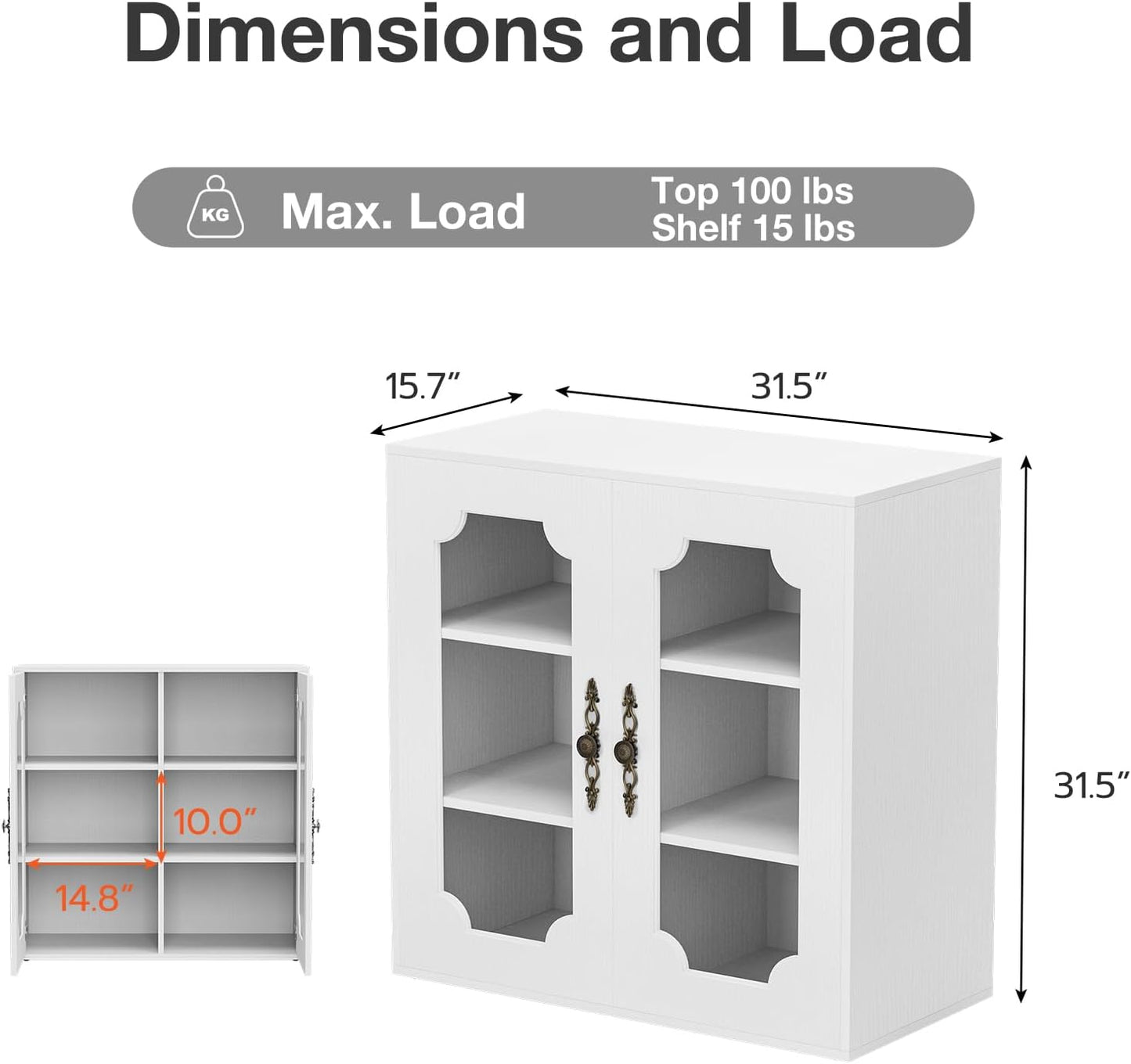 Modular Buffet Storage Cabinet, Glass 2-Door Kitchen Sideboard Buffet Console w/Adjustable Shelves, Wood Modular Organizer for Kitchen Living Room, 31.5 Inch