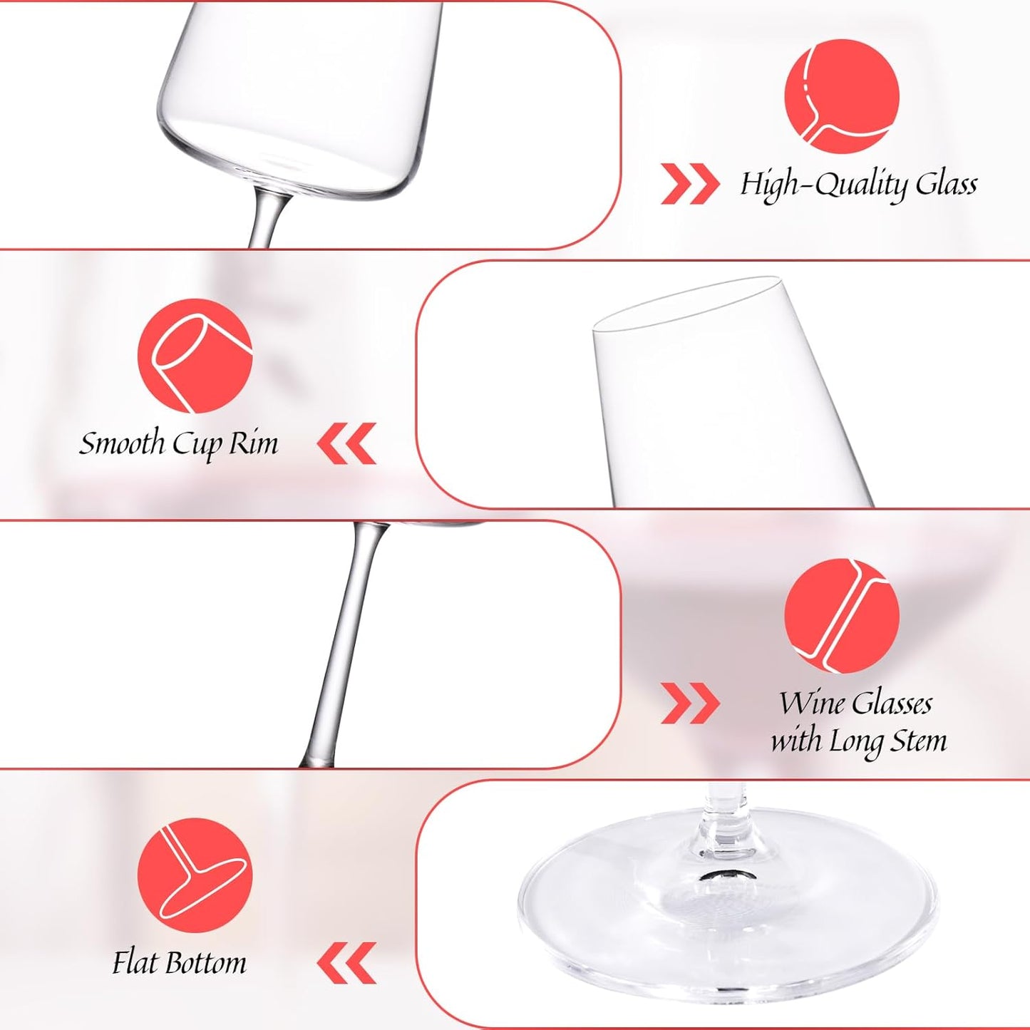 KAMMAK Wine Glasses Set of 2, 17 oz Hand Blown Crystal Bordeaux Wine Glasses, Thin Rim & Long Stem, Perfect for Red & White, Daily Use, Wedding Anniversary or Birthday Gift with Gift Box, S85BJ52