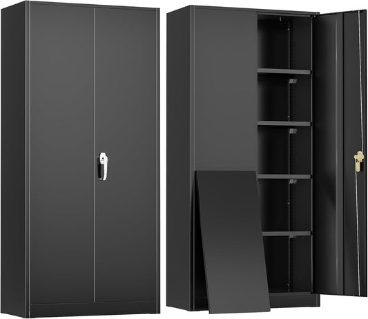 Greenvelly 72" H Metal Storage Cabinet, 36" W x 18" D Black Metal Cabinet with 2 Doors and 4 Adjustable Shelves,Locking Cabinets for Office, Home, Garage, School