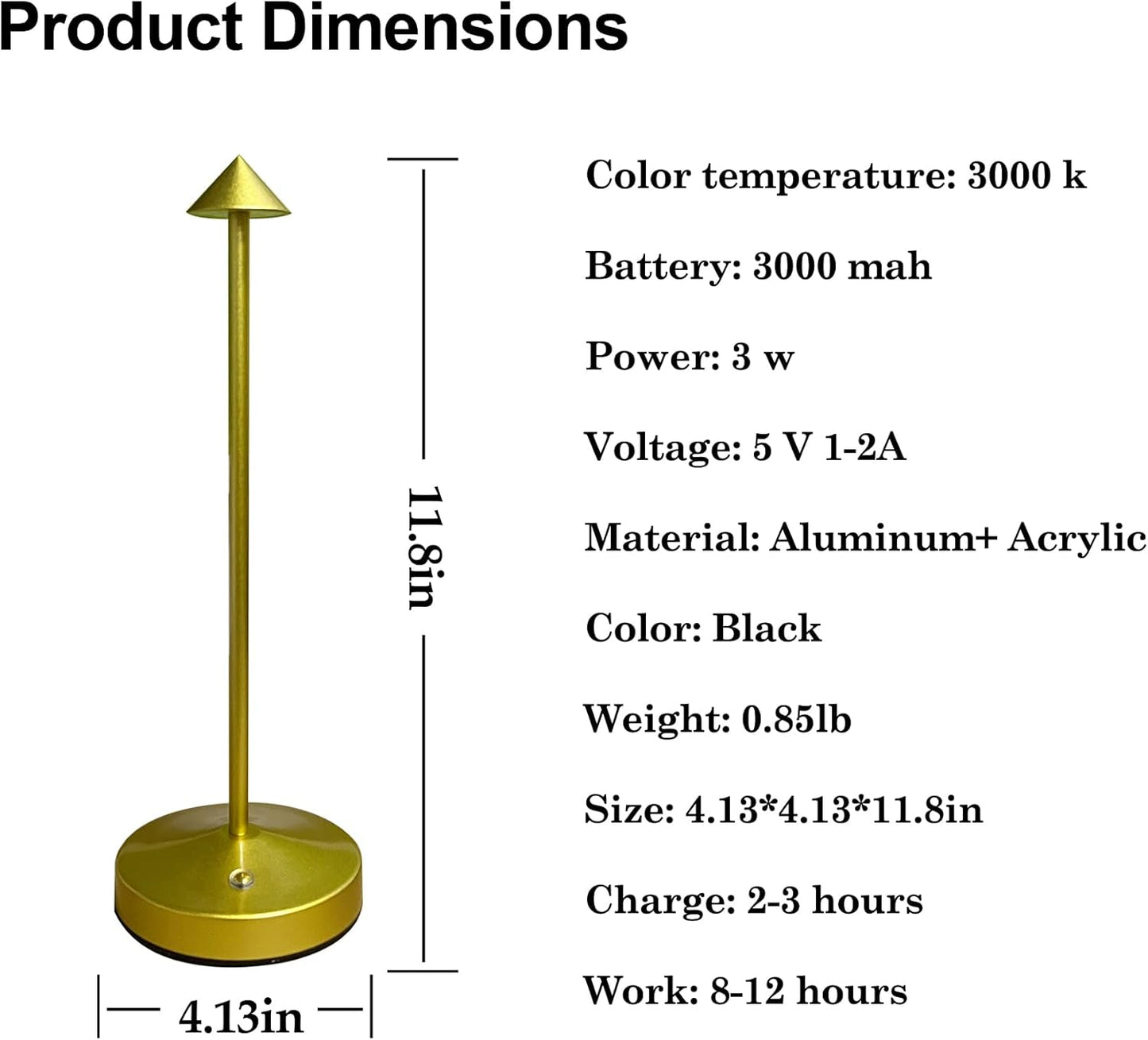 Rechargeable Cordless Lamps,3000mAh Battery Operated Table Lamp,Portable LED Touch 2 Levels Brightness Dimmable Bar Lamp,Battery Powered Lamps for Bars,Restaurant,Living Room(2 Pack,Gold)