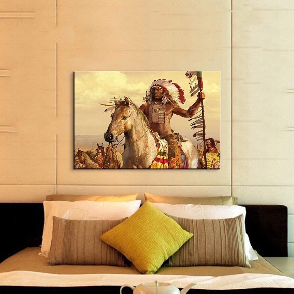 Indian Wall Decor - Native American Art Painting for Home Office (28''Hx40''W)