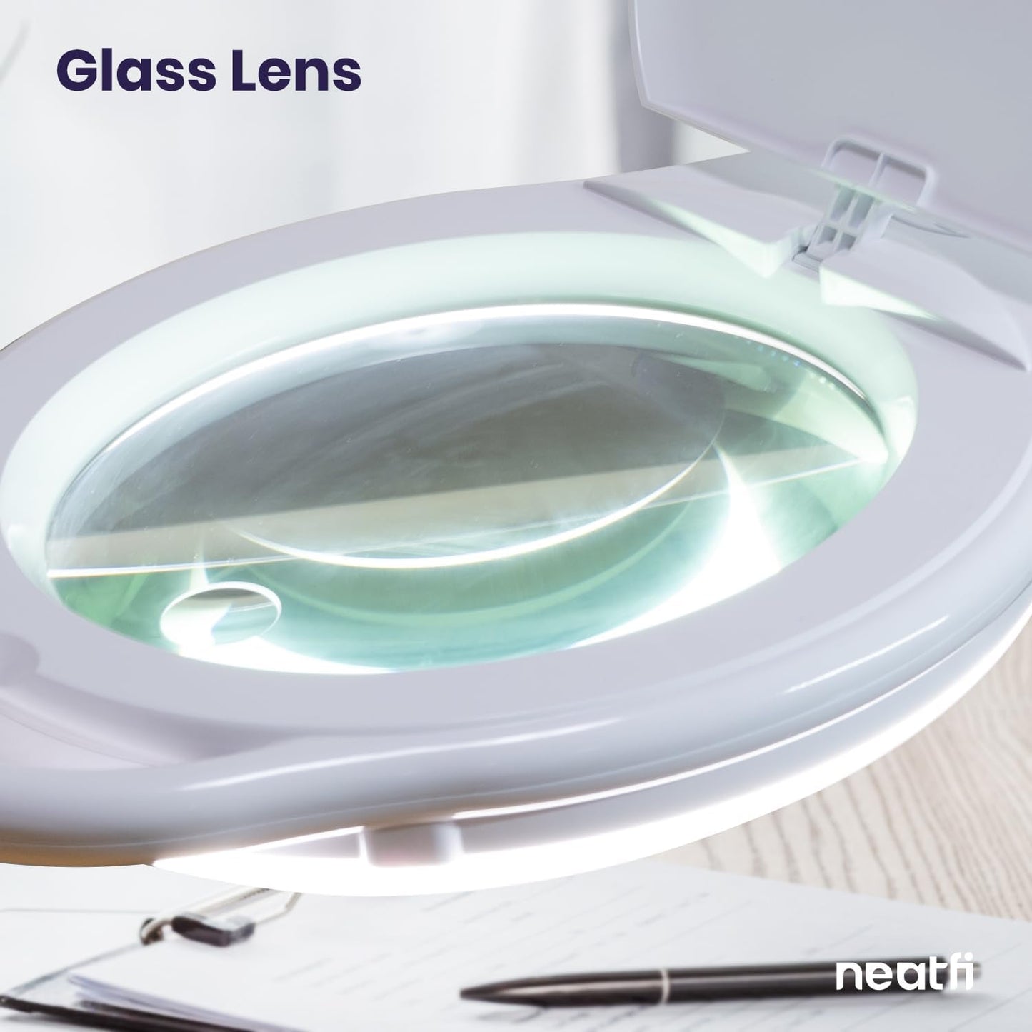 Neatfi Elite XL HD Super LED Magnifying Lamp, 3 Diopter with 12 Diopter, Dimmable, 3 Light Modes (3000K/4000K/6500K), Glare-Free, Adjustable Arm (White, 7-Inch Glass Lens with Clamp)