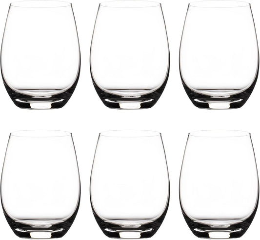 Premium Crystal Stemless Wine Glasses Set of 6, 15oz Lead-Free Red or White Wine Glass, Water Juice Glasses, All-Purpose Beverage Cups, Clear Drinking Tumblers in Gift Box, Dishwasher Safe