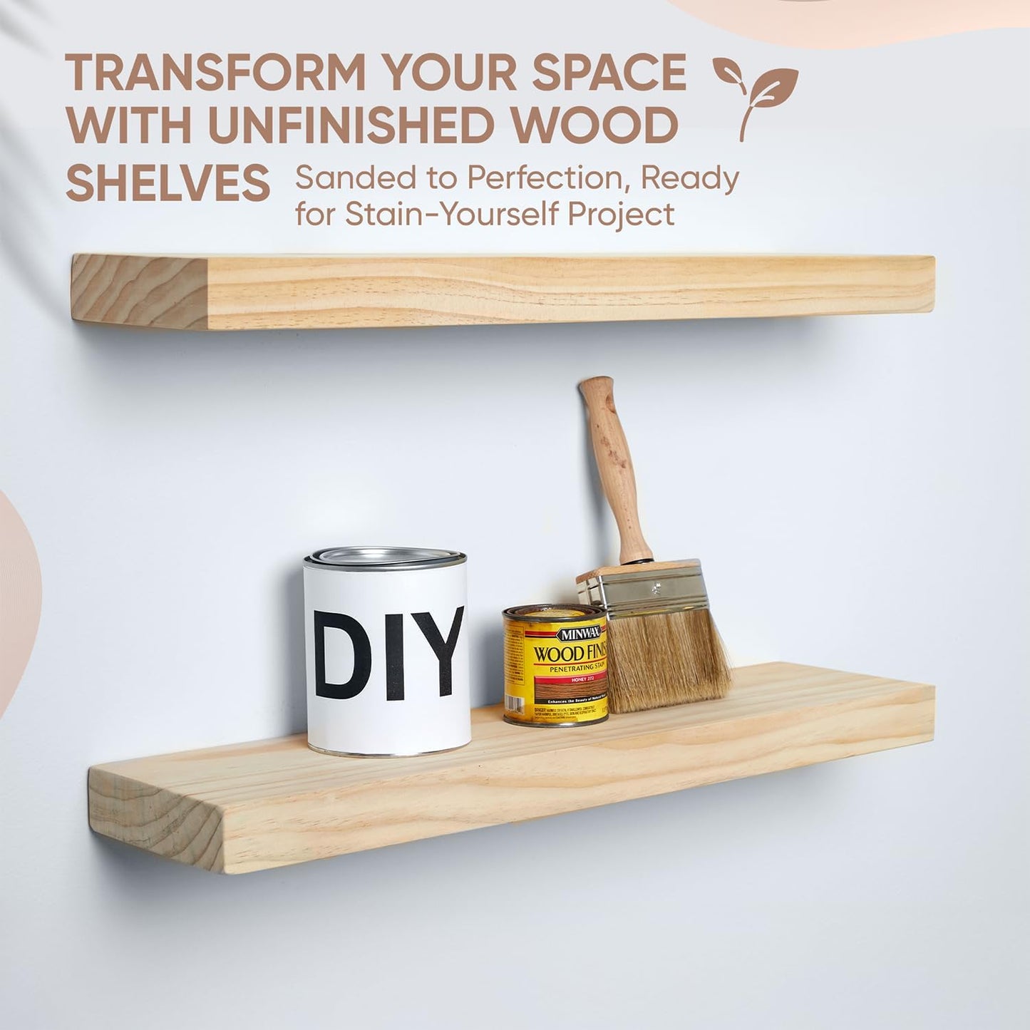 Homeforia 24 inch Wood Floating Shelves, High End Solid Natural Wood 24inch Floating Shelf for Wall, Unfinished Wooden 24 inches Floating Shelves, Heavy Duty Bracket, 24 X 6.5 X 1.75 in, Set of 4