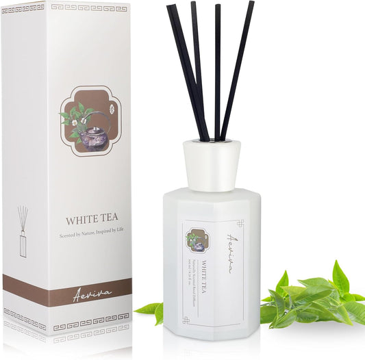 Reed Diffuser Set, 6.76 fl oz White Tea Scented Oil Diffuser, Home Fragrance with Reed Sticks for Bedroom, Office, Bathroom Shelf Decor & Gifts