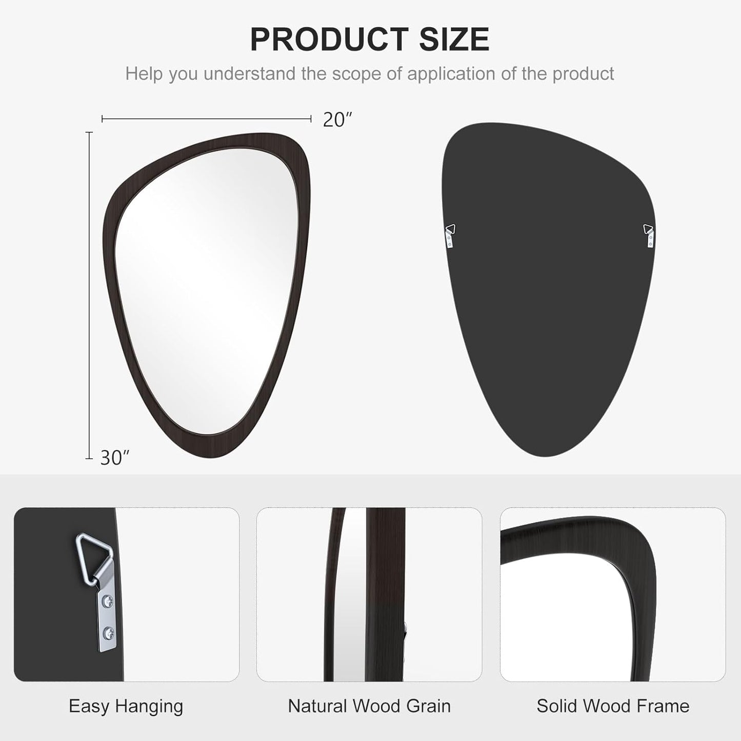 WallBeyond Asymmetrical Mirror, Irregular Wall Mirror, Wall Mirrors Decorative for Bedroom Living Room Entryway Hall, Wood Mirror for mid Century Modern Decor 30" H x 19" W, Black