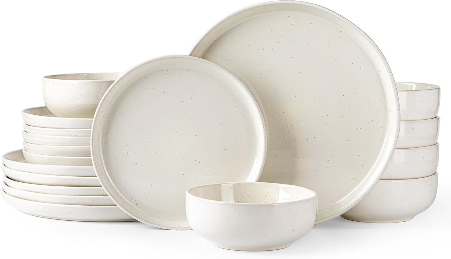 GBHOME Ceramic Dinnerware Sets for 6, 18pcs Stoneware Plates and Bowls Sets, Handmade Chip and Scratch Resistant Dishes Set, Dishwasher & Microwave Safe