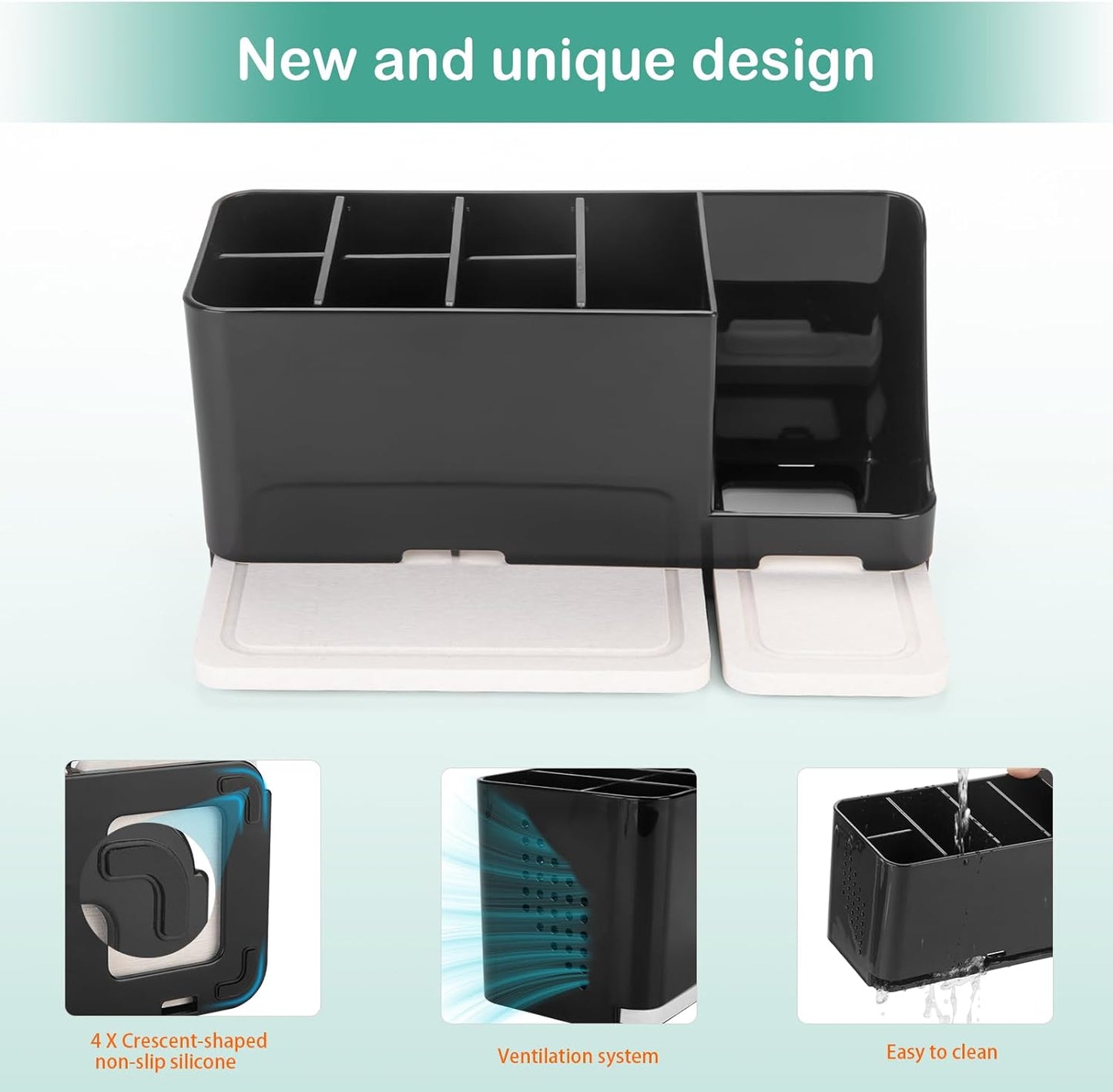 Toothbrush Holder for Bathroom Organizer with Diatom mud Board，Detachable 8 Slots Kids Electric Toothbrush Holder and Toothpaste Stand for Countertop Accessories Storage (Black)