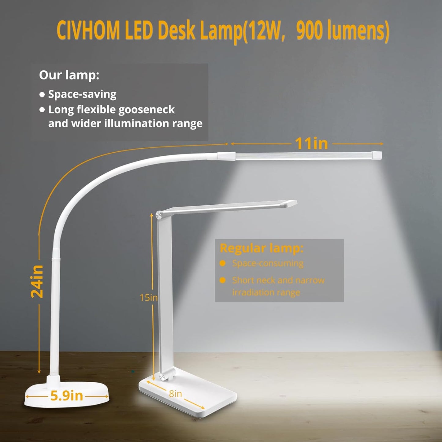 LED Desk Lamp, Swing Arm Architect Task Lamp with Long Flexible Gooseneck, Heavy Base, 3 Color Modes, 10 Brightness Levels, and USB Adapter, Desk Light for Home/Office/Drafting/Reading