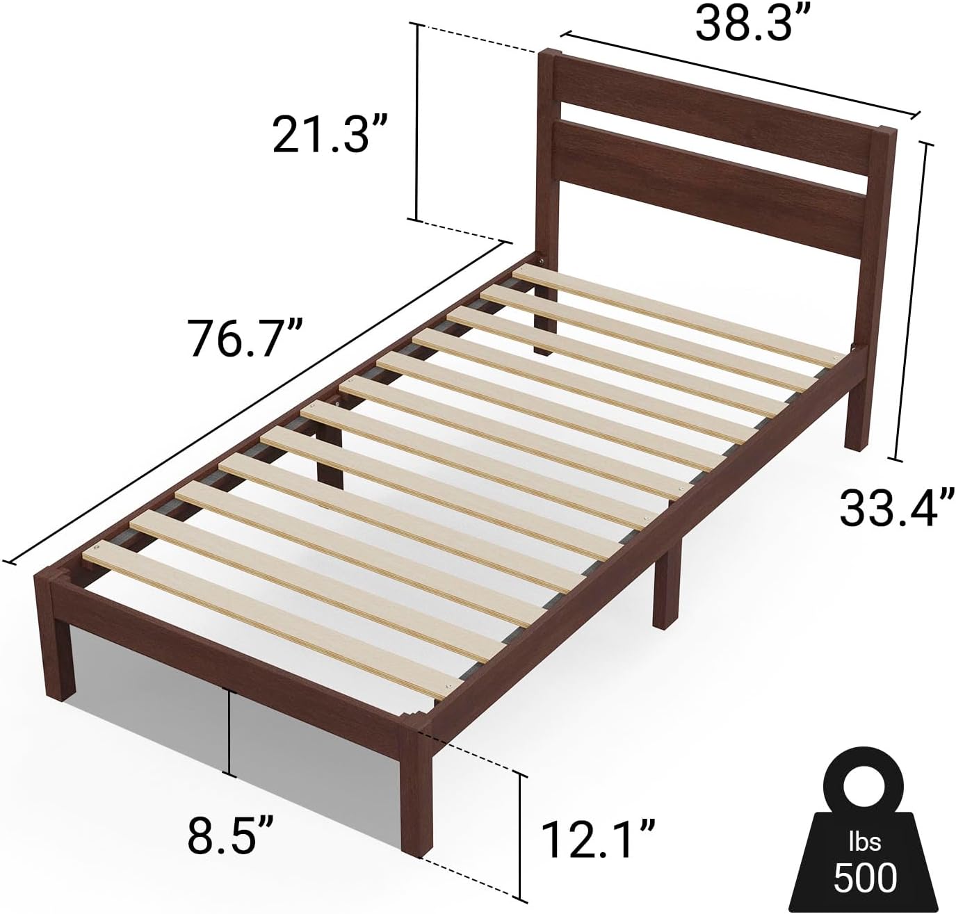 LIFEMENT Classic Wood Platform Bed Frame with Headboard, Essential, Noise Free, Under Bed Storage, No Box Spring Needed, Easy Assembly (Walnut, Twin)