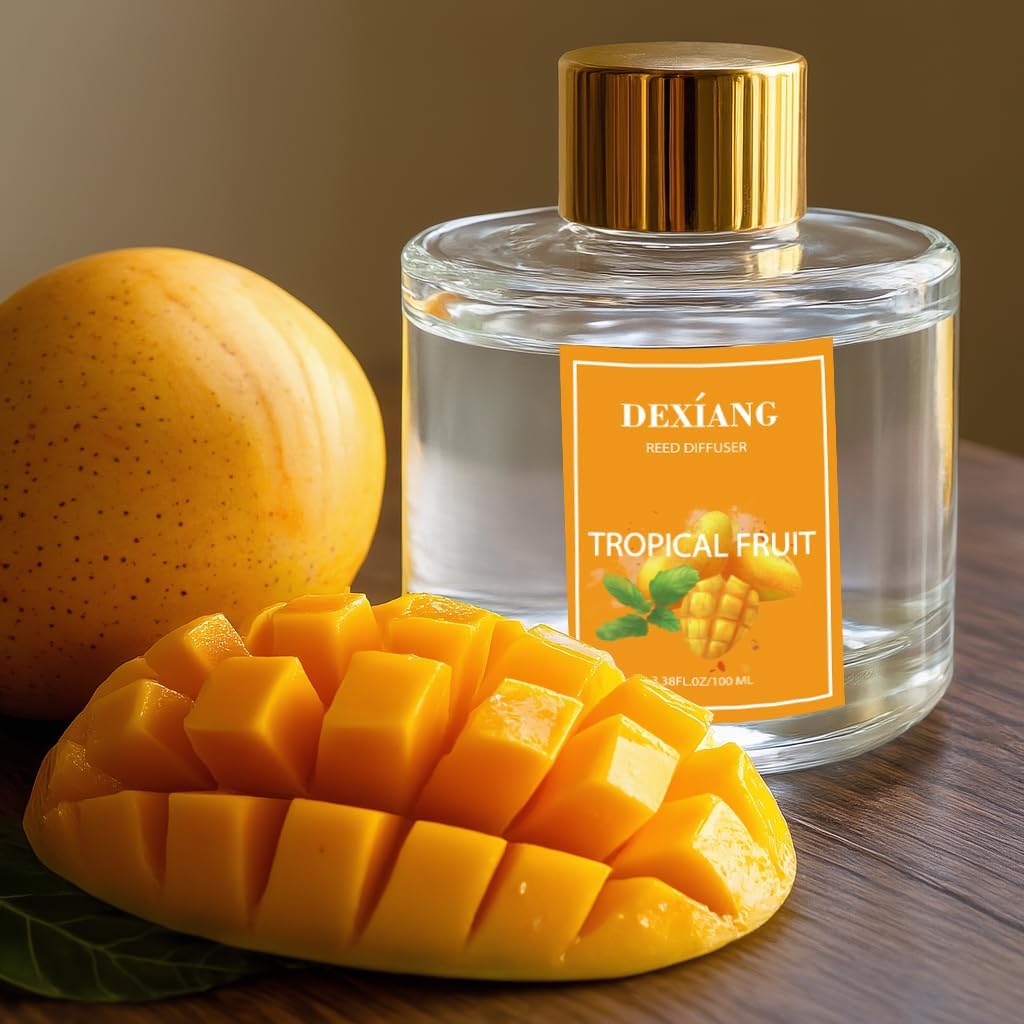 Reed Diffuser Set - 3.38 fl oz （100ml） Tropical Fruit Home Fragrance Reed Diffuser for Bathroom Shelf Decor 6 Reed Stick