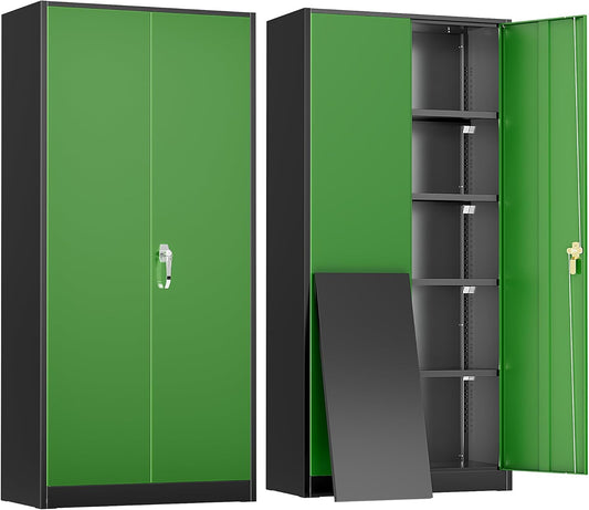 Greenvelly Metal Garage Storage Cabinet with 2 Doors and 4 Adjustable Shelves, 72" HLockable Storage Cabinet,Tall Metal Cabinet Locking File Cabinet for Office,Home, Garage, Gym, School